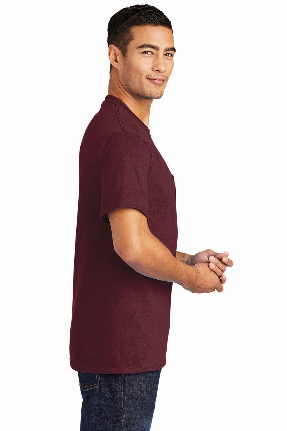 Port & Company Mens Core Short Sleeve Crewneck T-Shirt w/ Pocket - Athletic Maroon