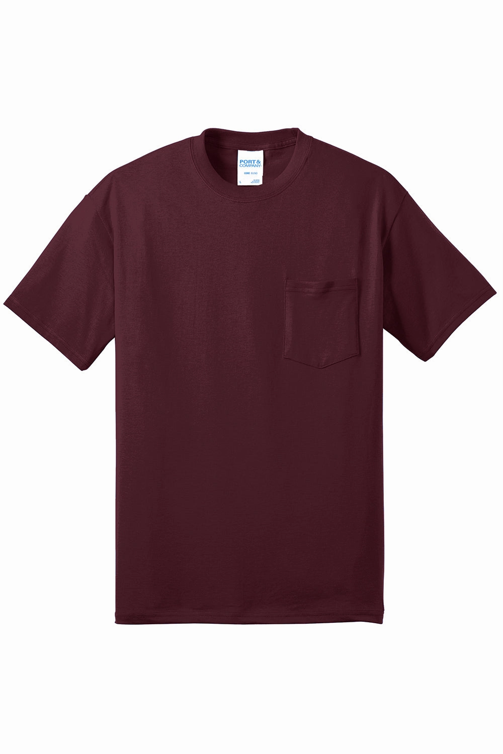 Port & Company Mens Core Short Sleeve Crewneck T-Shirt w/ Pocket - Athletic Maroon