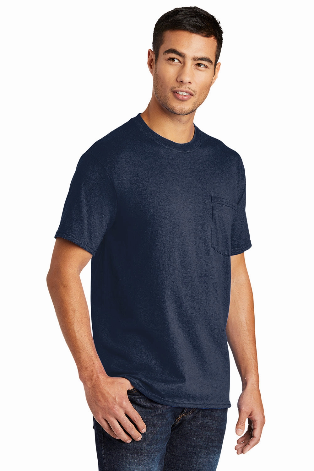 Port & Company Mens Core Short Sleeve Crewneck T-Shirt w/ Pocket - Navy Blue