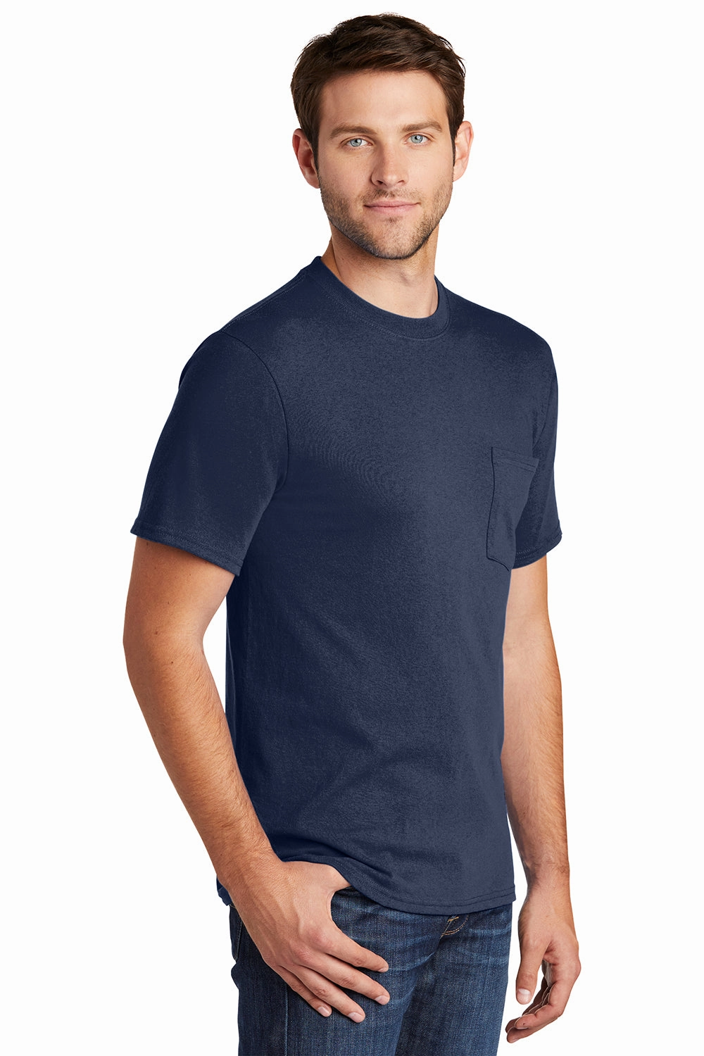 Port & Company Mens Core Short Sleeve Crewneck T-Shirt w/ Pocket - Navy Blue