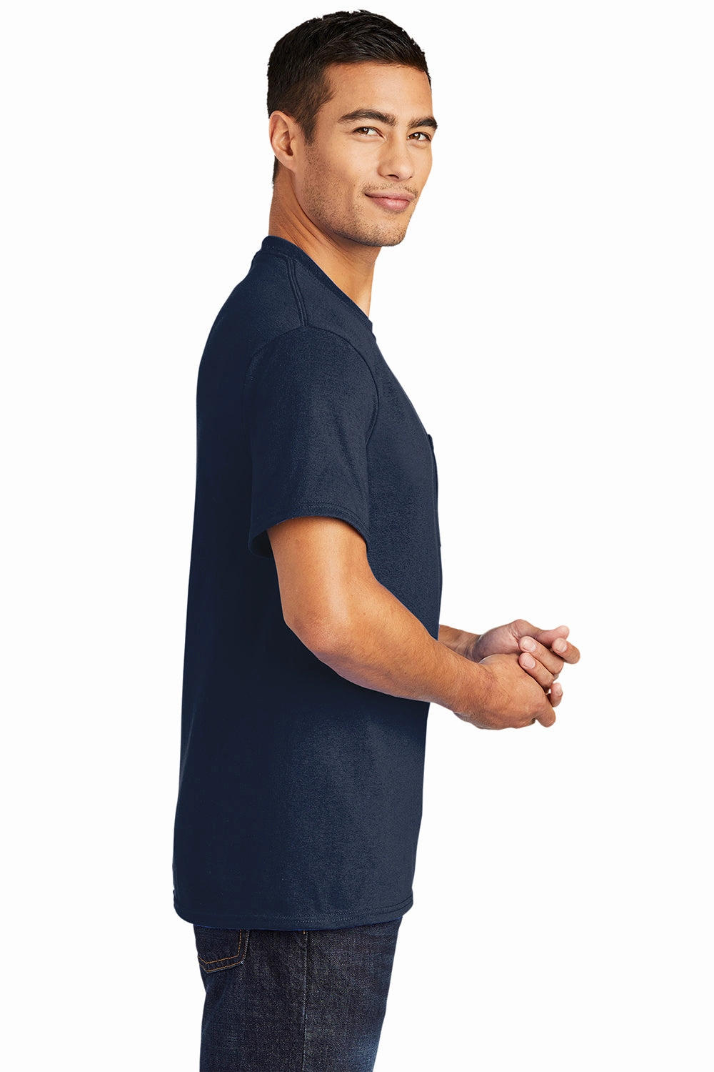 Port & Company Mens Core Short Sleeve Crewneck T-Shirt w/ Pocket - Navy Blue