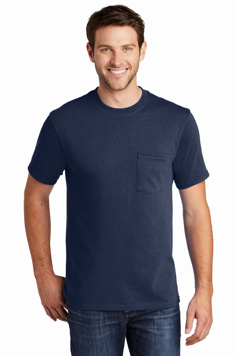 Port & Company Mens Core Short Sleeve Crewneck T-Shirt w/ Pocket - Navy Blue