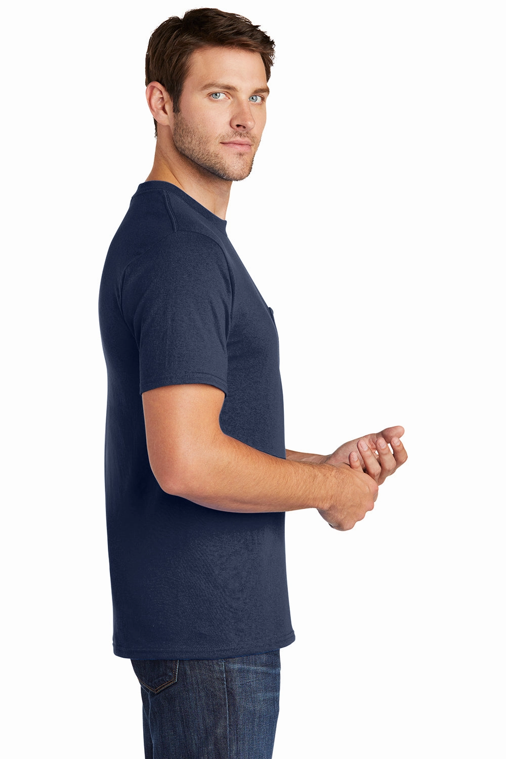 Port & Company Mens Core Short Sleeve Crewneck T-Shirt w/ Pocket - Navy Blue