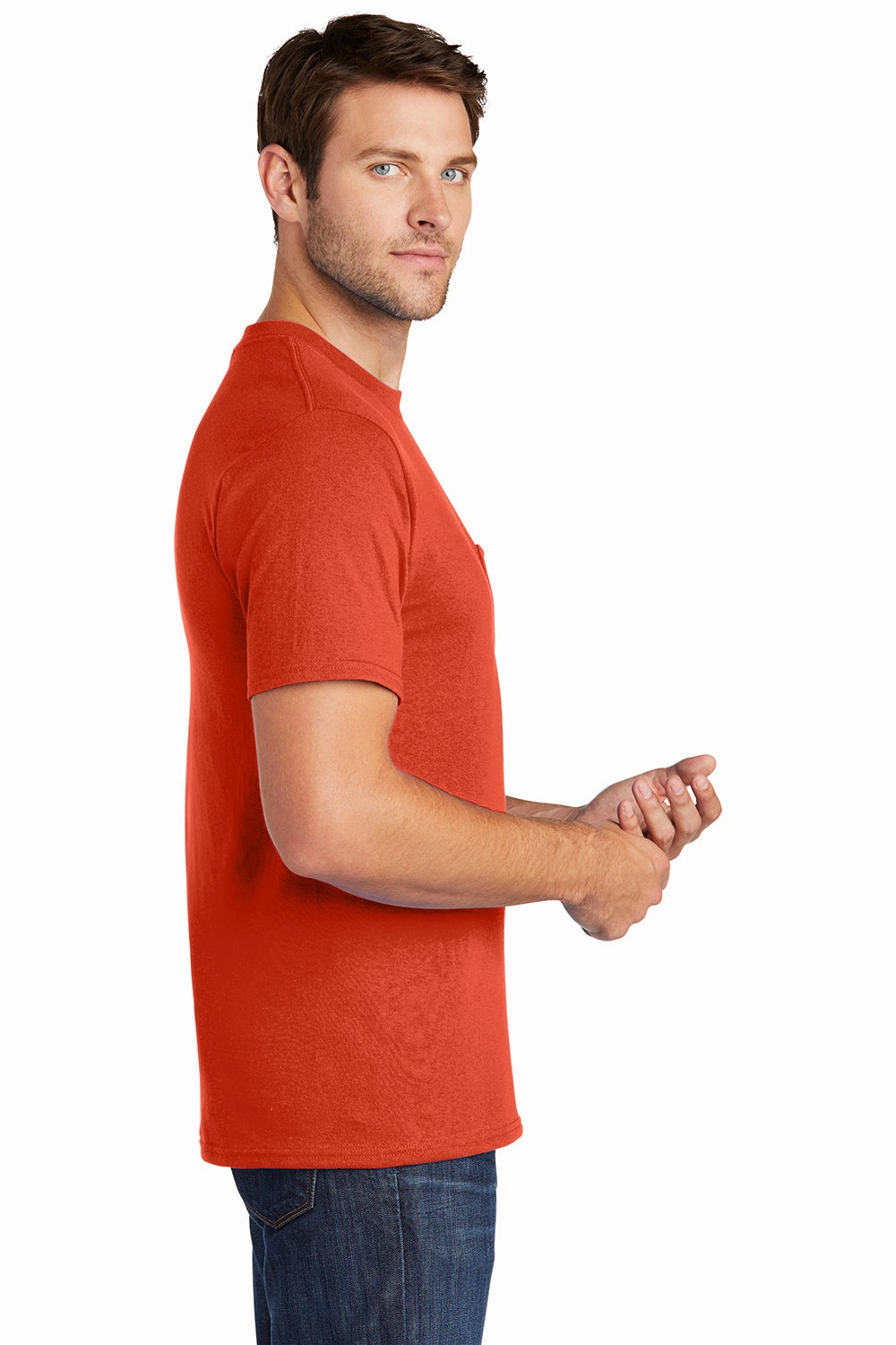Port & Company Mens Core Short Sleeve Crewneck T-Shirt w/ Pocket - Orange