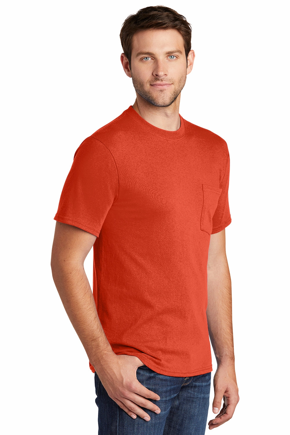 Port & Company Mens Core Short Sleeve Crewneck T-Shirt w/ Pocket - Orange