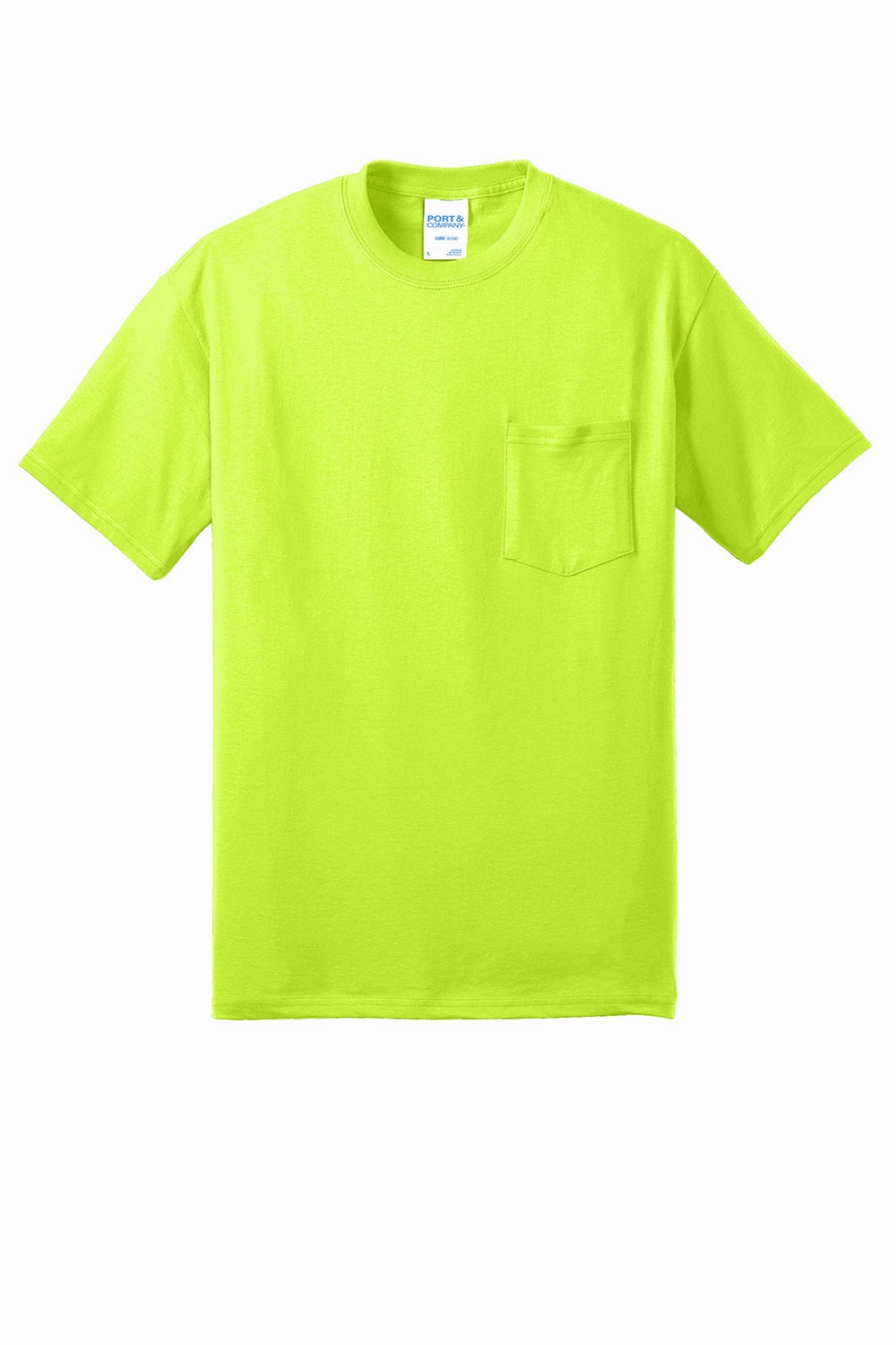 Port & Company Mens Core Short Sleeve Crewneck T-Shirt w/ Pocket - Safety Green