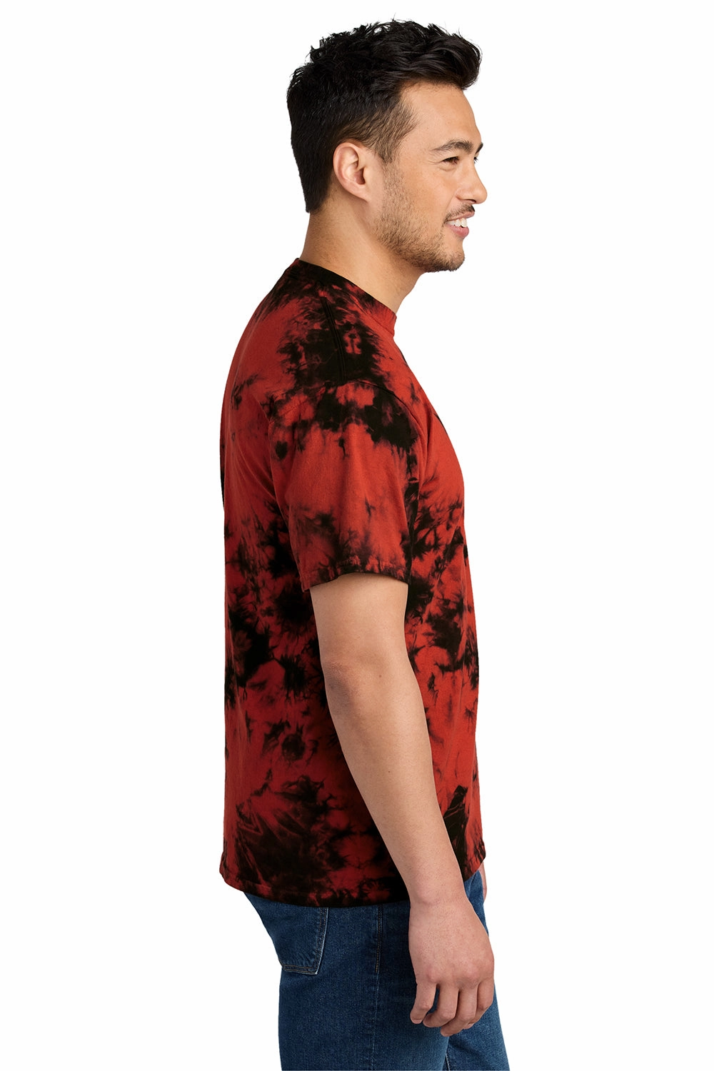 Port & Company Mens Crystal Tie-Dye Short Sleeve Crewneck T-Shirt - Black/Red