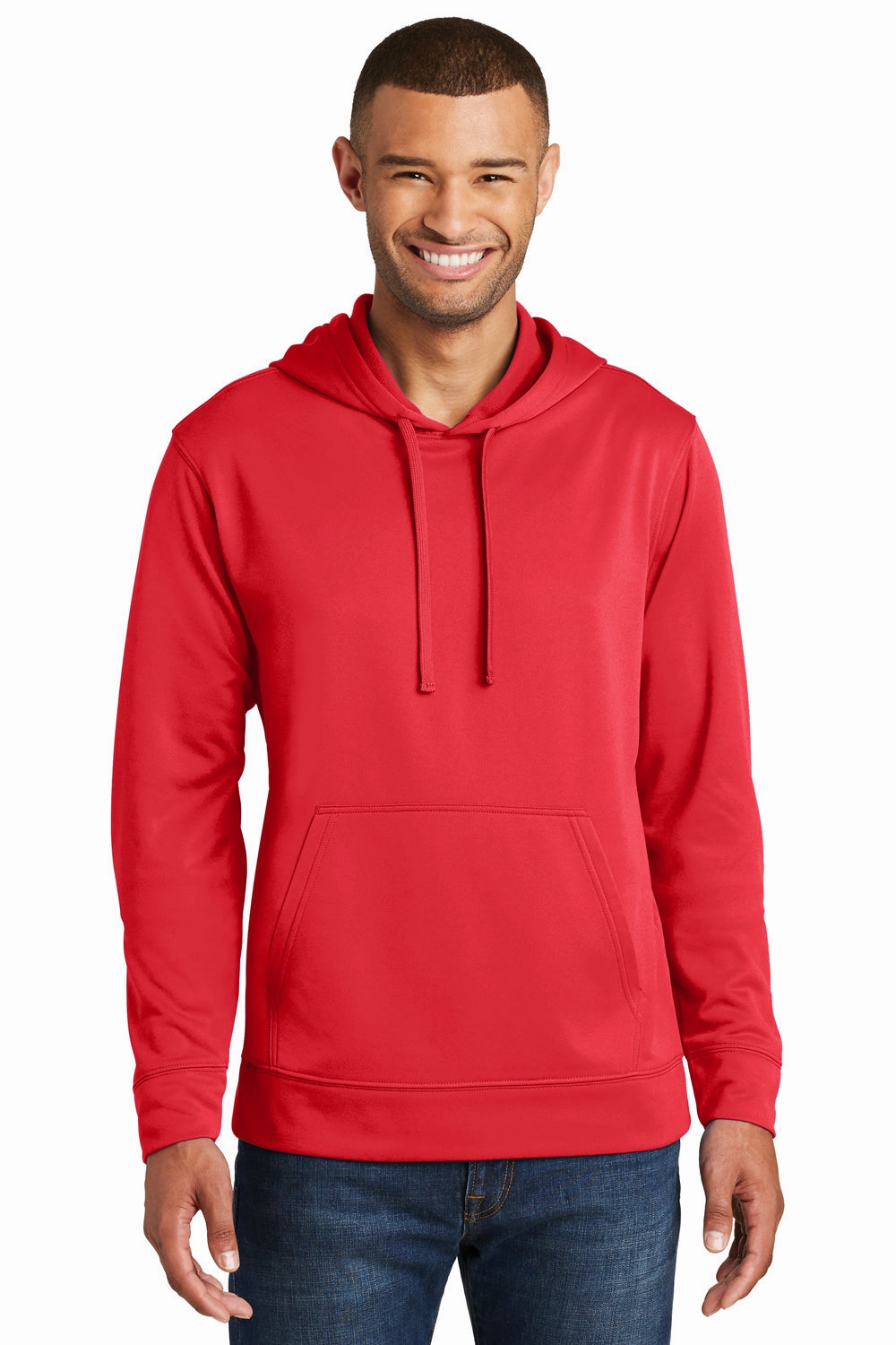 Port & Company Mens Dry Zone Performance Moisture Wicking Fleece Hooded Sweatshirt Hoodie w/ Pouch Pocket - Red