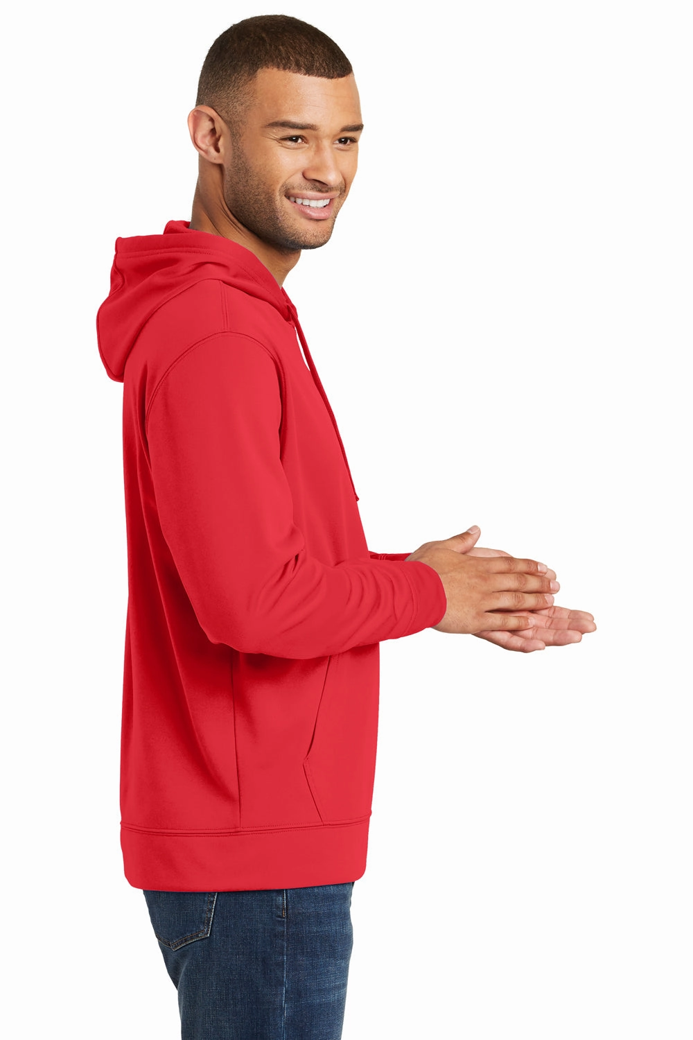 Port & Company Mens Dry Zone Performance Moisture Wicking Fleece Hooded Sweatshirt Hoodie w/ Pouch Pocket - Red