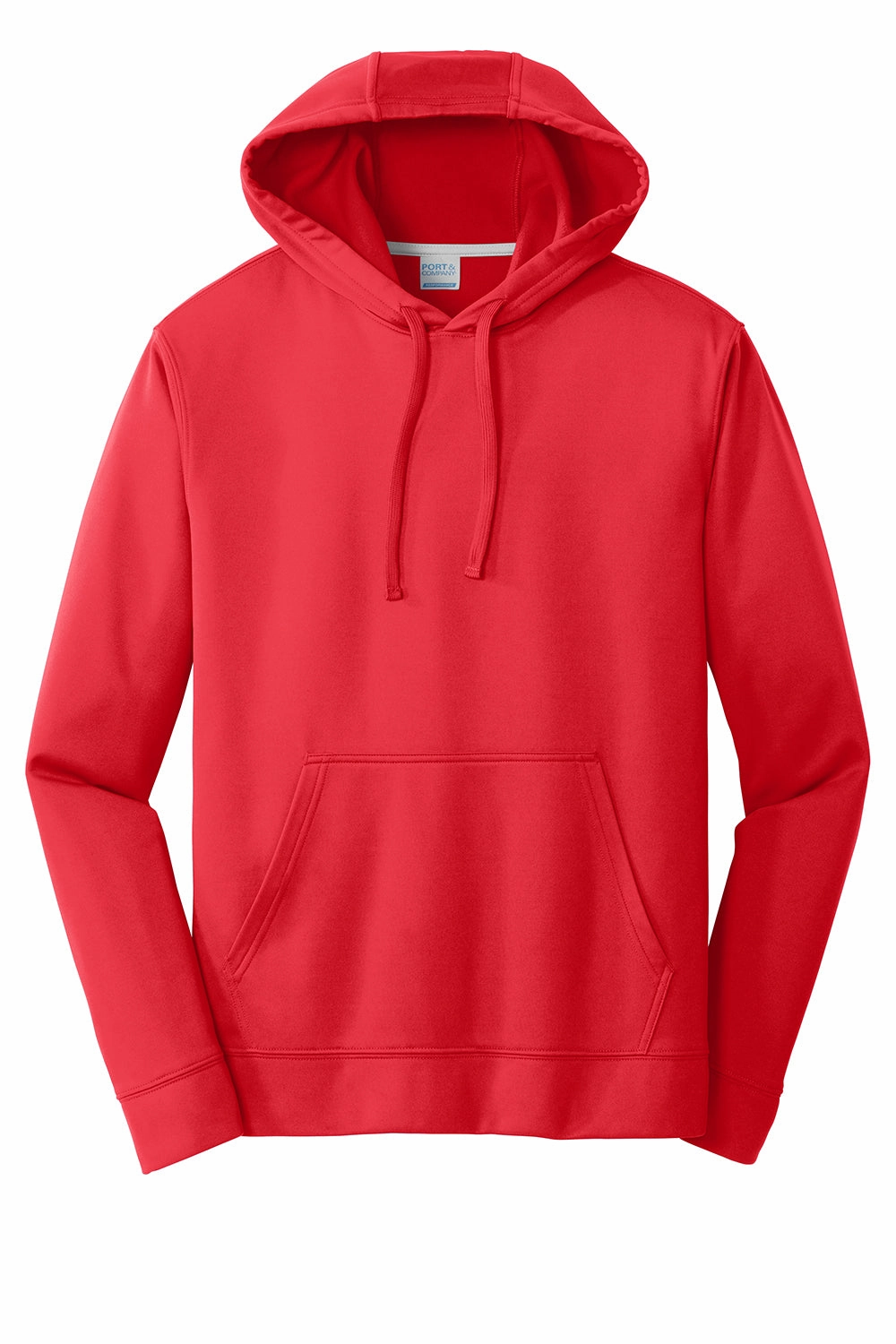 Port & Company Mens Dry Zone Performance Moisture Wicking Fleece Hooded Sweatshirt Hoodie w/ Pouch Pocket - Red