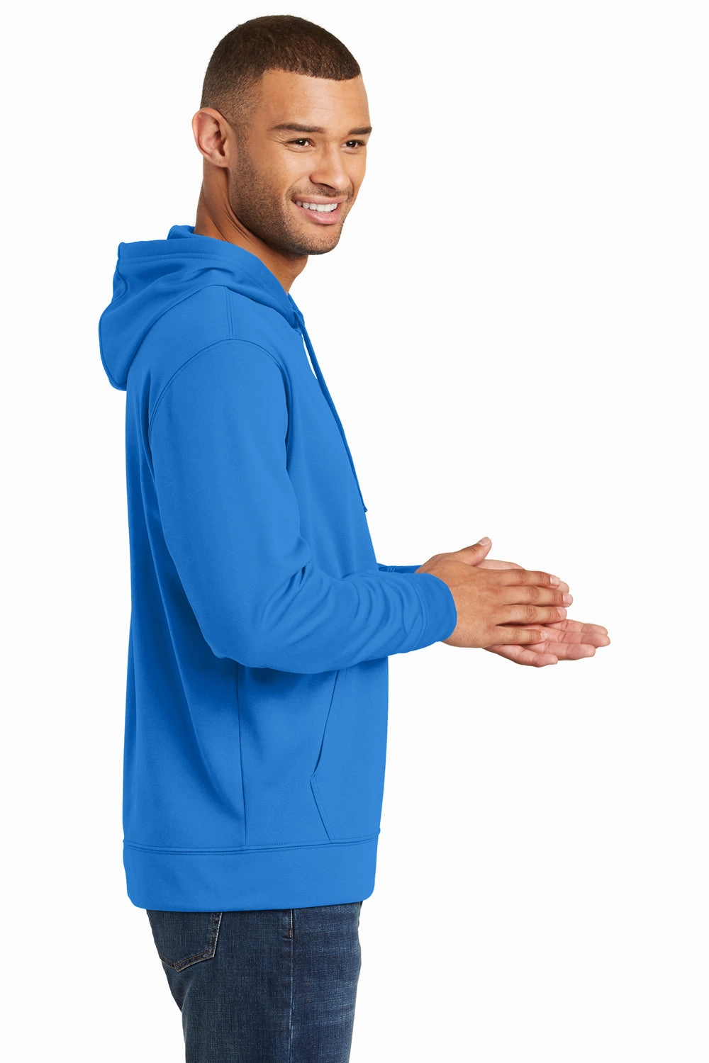 Port & Company Mens Dry Zone Performance Moisture Wicking Fleece Hooded Sweatshirt Hoodie w/ Pouch Pocket - Royal Blue