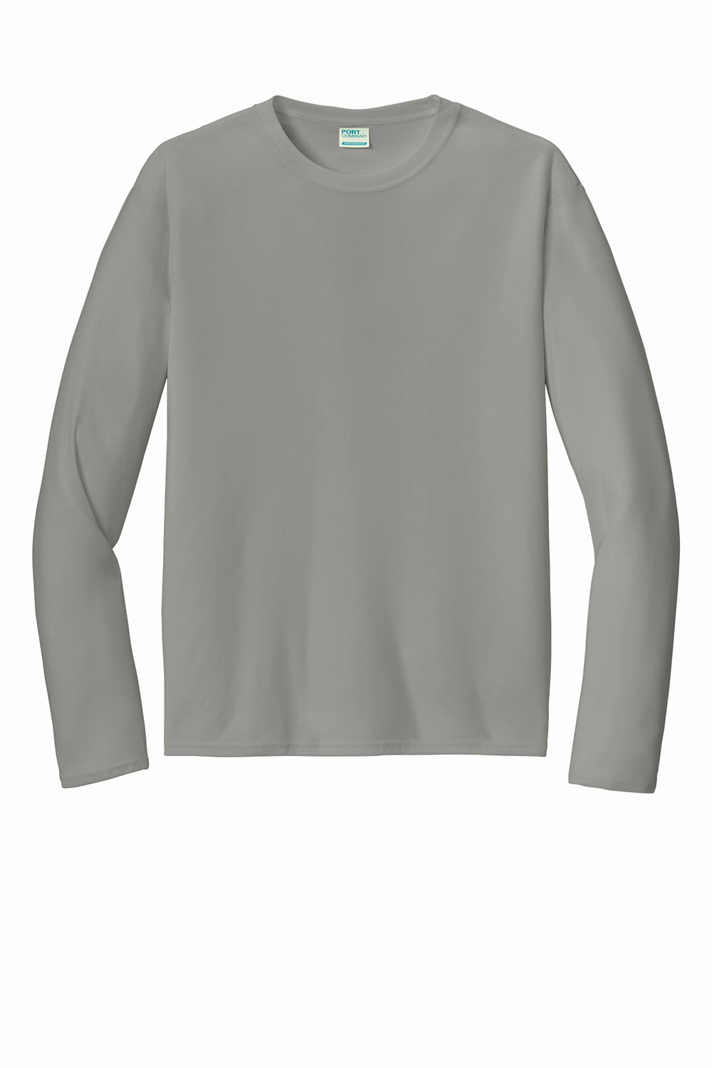 Port & Company Mens Dry Zone Performance Moisture Wicking Long Sleeve Crewneck T-Shirt - Concrete Grey
