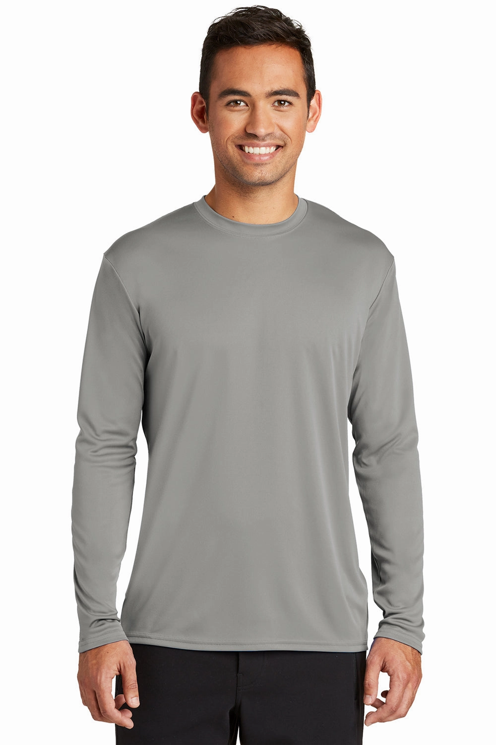 Port & Company Mens Dry Zone Performance Moisture Wicking Long Sleeve Crewneck T-Shirt - Concrete Grey
