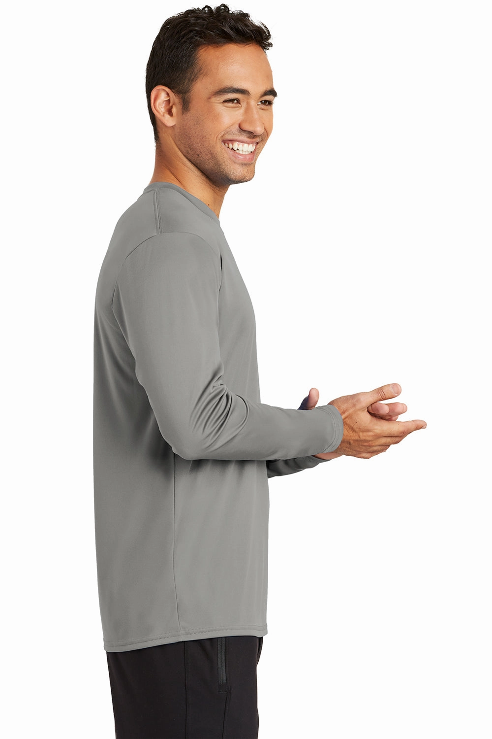 Port & Company Mens Dry Zone Performance Moisture Wicking Long Sleeve Crewneck T-Shirt - Concrete Grey