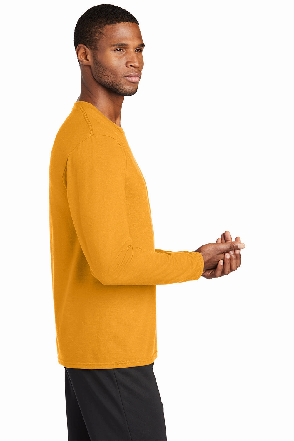 Port & Company Mens Dry Zone Performance Moisture Wicking Long Sleeve Crewneck T-Shirt - Gold