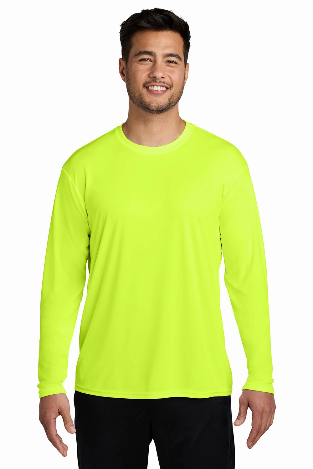 Port & Company Mens Dry Zone Performance Moisture Wicking Long Sleeve Crewneck T-Shirt - Neon Yellow