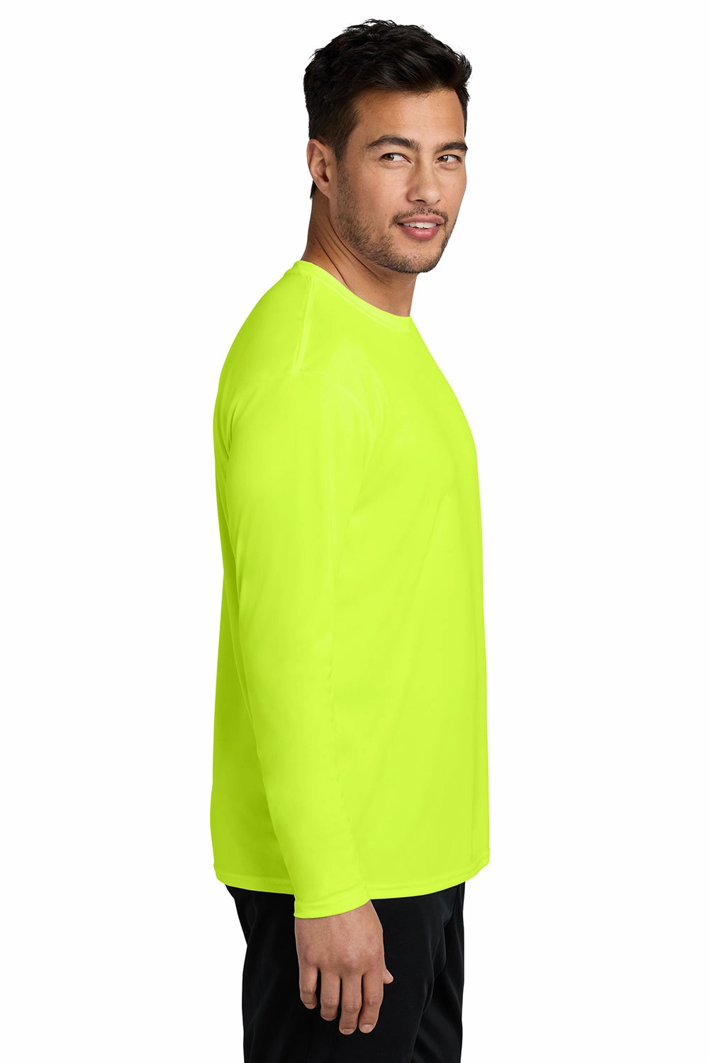 Port & Company Mens Dry Zone Performance Moisture Wicking Long Sleeve Crewneck T-Shirt - Neon Yellow