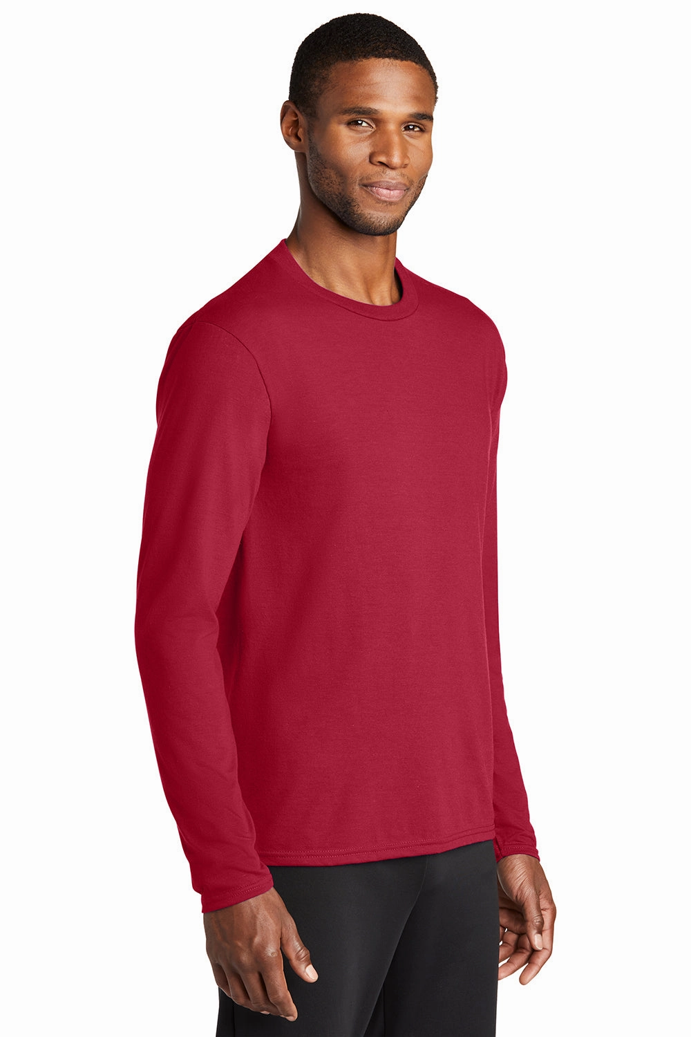 Port & Company Mens Dry Zone Performance Moisture Wicking Long Sleeve Crewneck T-Shirt - Red