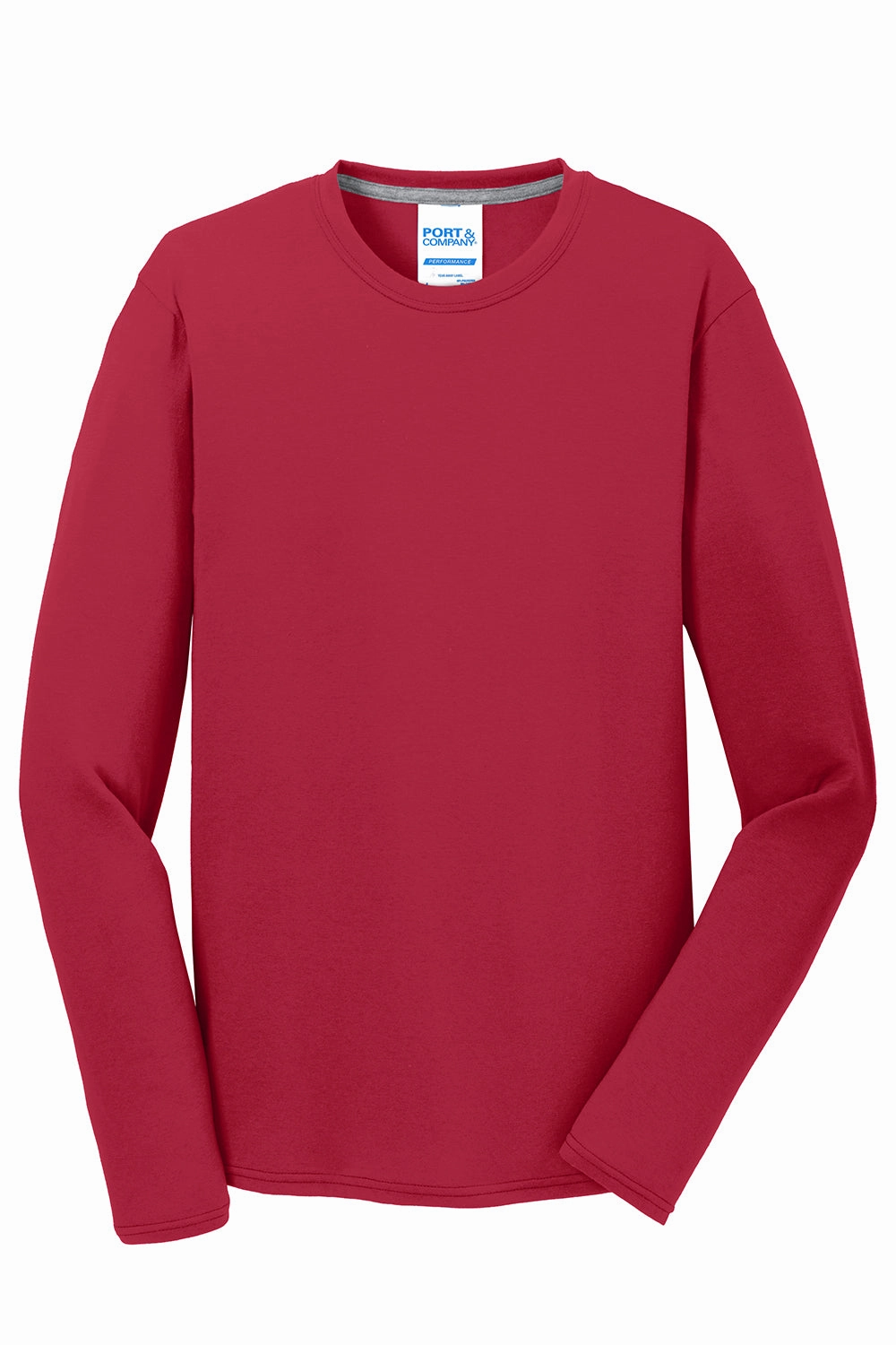 Port & Company Mens Dry Zone Performance Moisture Wicking Long Sleeve Crewneck T-Shirt - Red