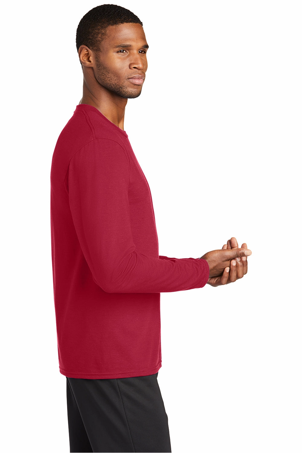 Port & Company Mens Dry Zone Performance Moisture Wicking Long Sleeve Crewneck T-Shirt - Red