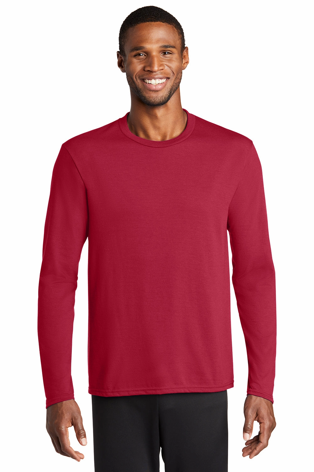 Port & Company Mens Dry Zone Performance Moisture Wicking Long Sleeve Crewneck T-Shirt - Red