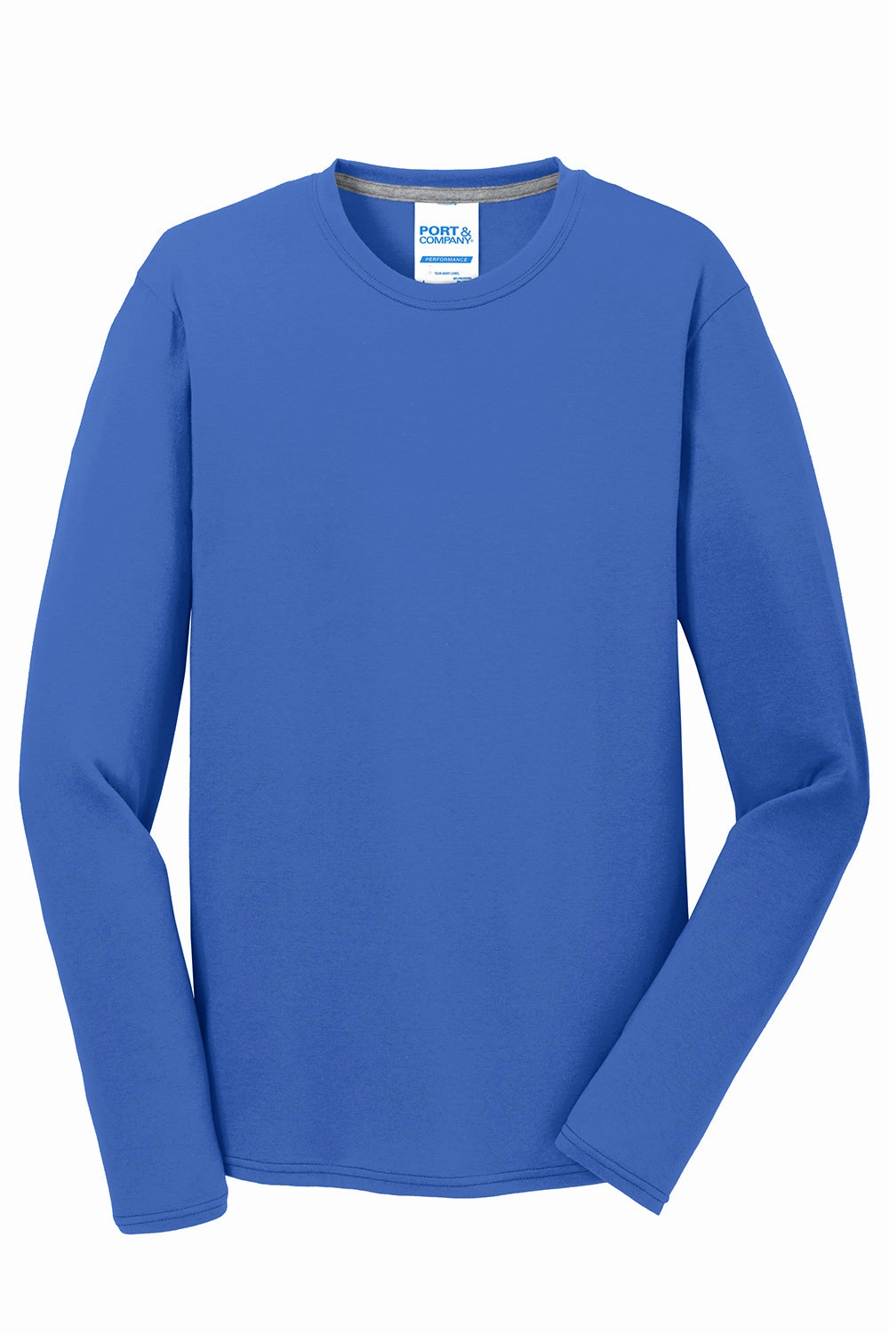 Port & Company Mens Dry Zone Performance Moisture Wicking Long Sleeve Crewneck T-Shirt - True Royal Blue