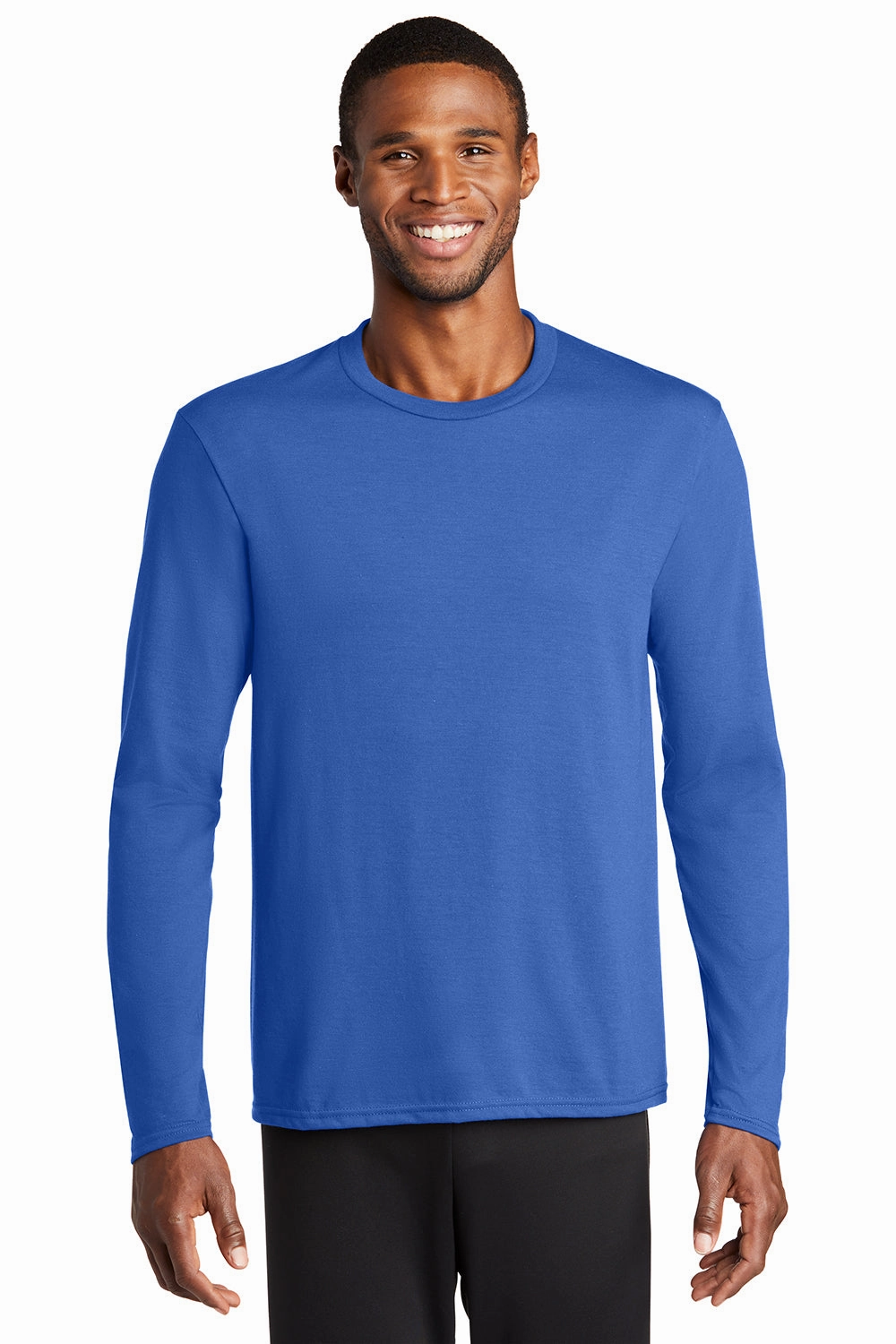 Port & Company Mens Dry Zone Performance Moisture Wicking Long Sleeve Crewneck T-Shirt - True Royal Blue