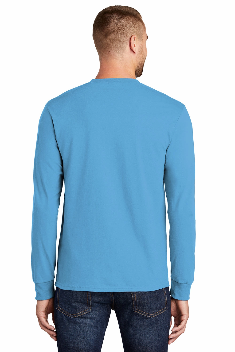 Port & Company Mens Essential Long Sleeve Crewneck T-Shirt - Aquatic Blue