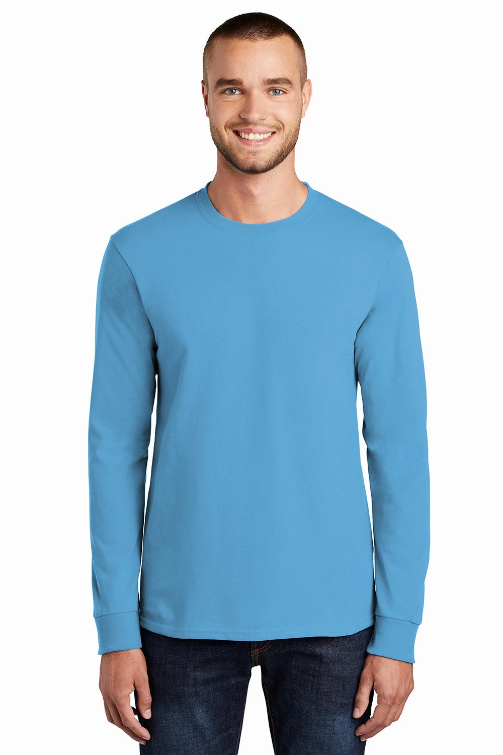 Port & Company Mens Essential Long Sleeve Crewneck T-Shirt - Aquatic Blue