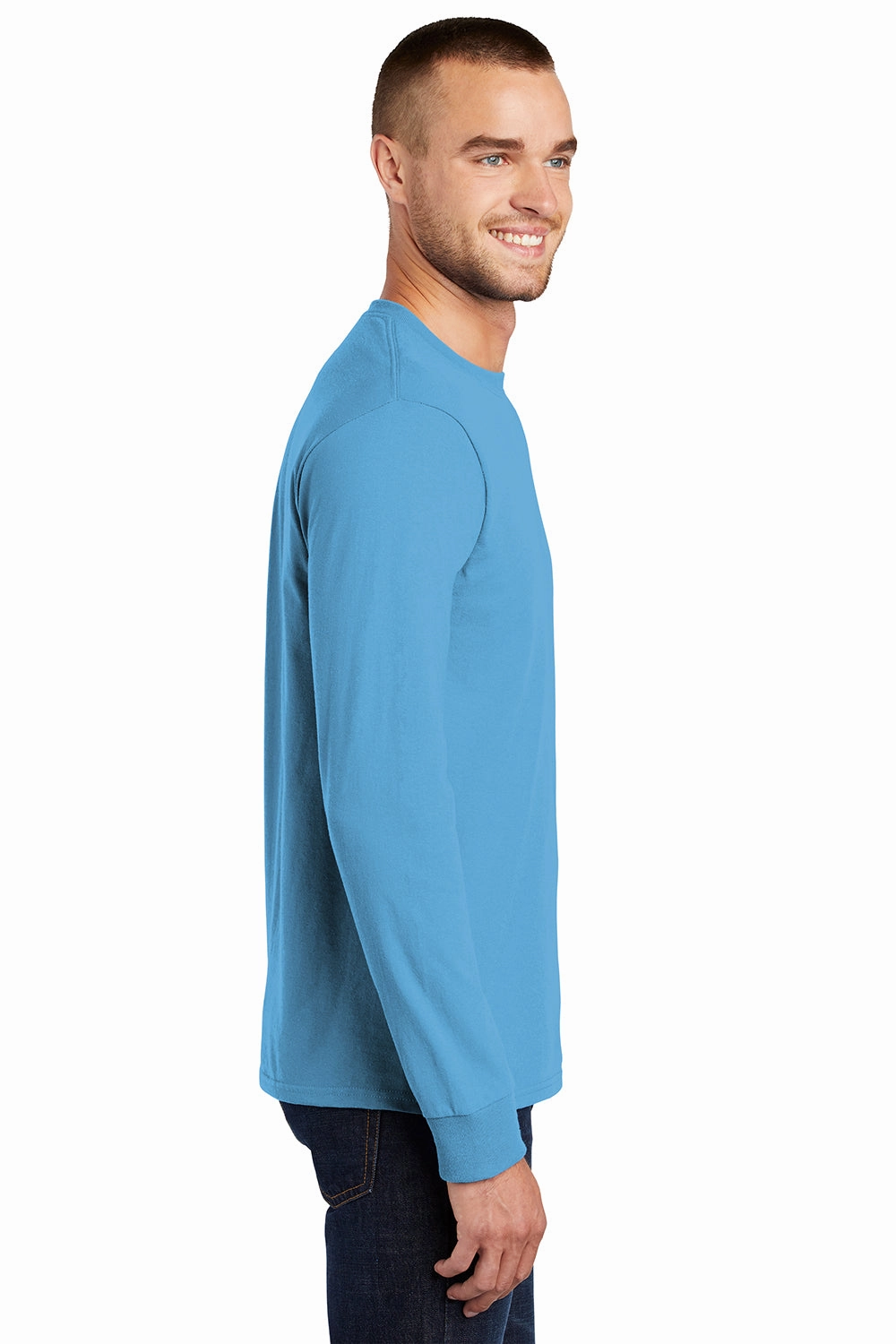 Port & Company Mens Essential Long Sleeve Crewneck T-Shirt - Aquatic Blue