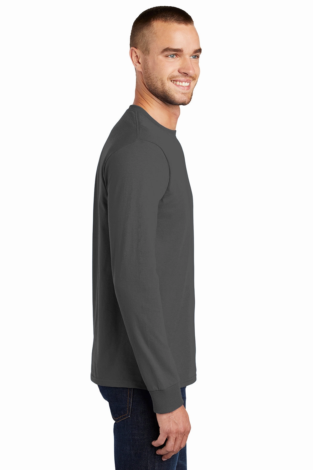 Port & Company Mens Essential Long Sleeve Crewneck T-Shirt - Charcoal Grey