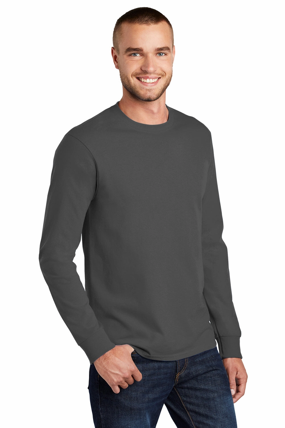 Port & Company Mens Essential Long Sleeve Crewneck T-Shirt - Charcoal Grey