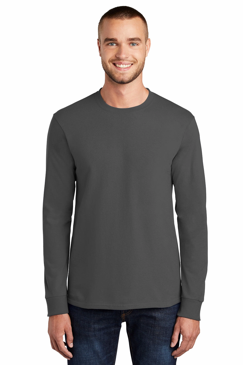 Port & Company Mens Essential Long Sleeve Crewneck T-Shirt - Charcoal Grey