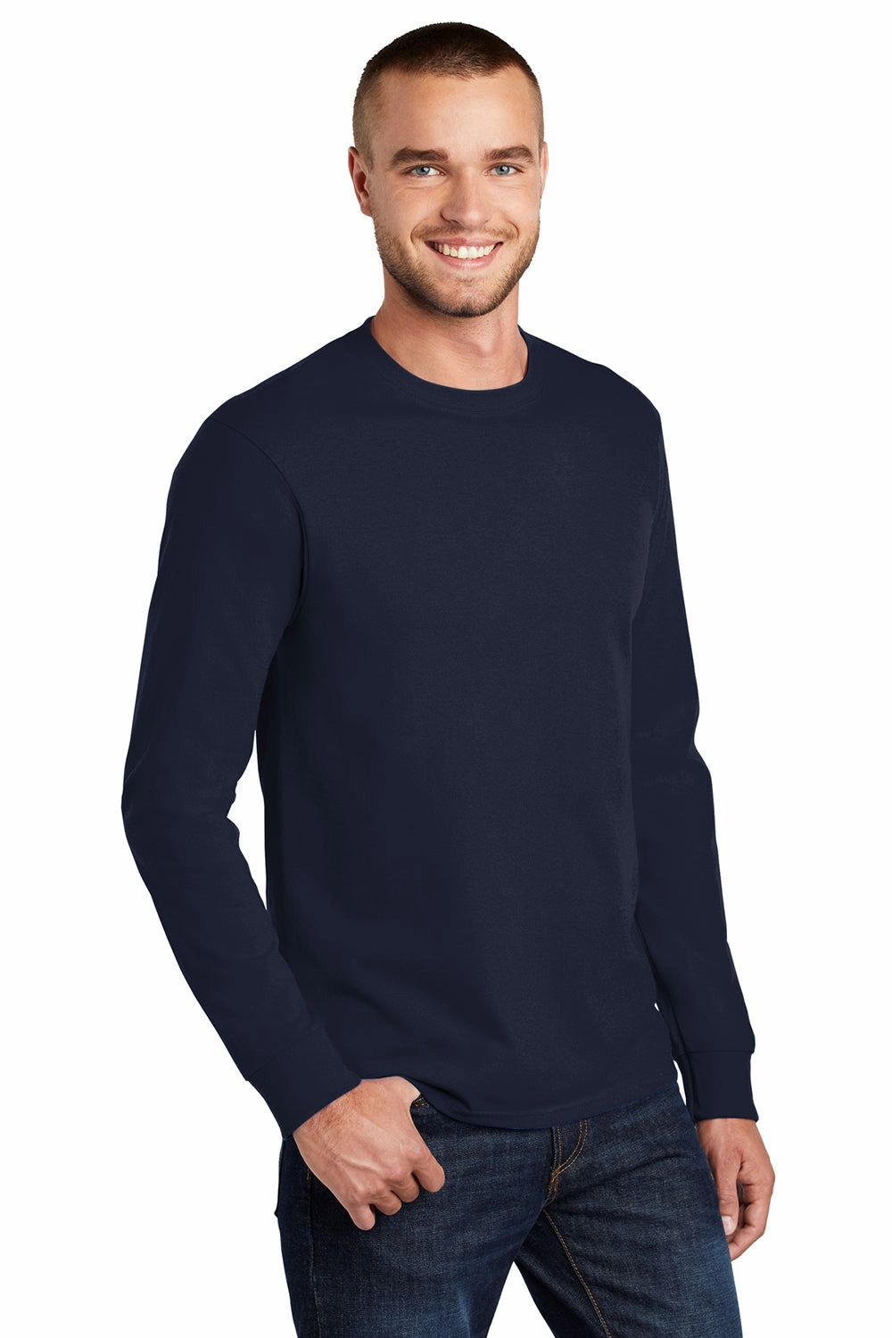 Port & Company Mens Essential Long Sleeve Crewneck T-Shirt - Deep Navy Blue
