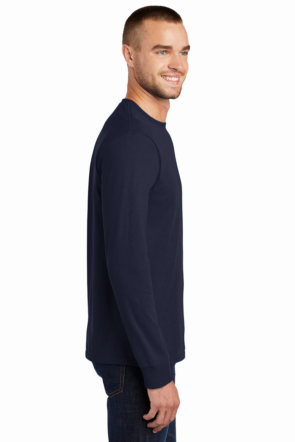 Port & Company Mens Essential Long Sleeve Crewneck T-Shirt - Deep Navy Blue