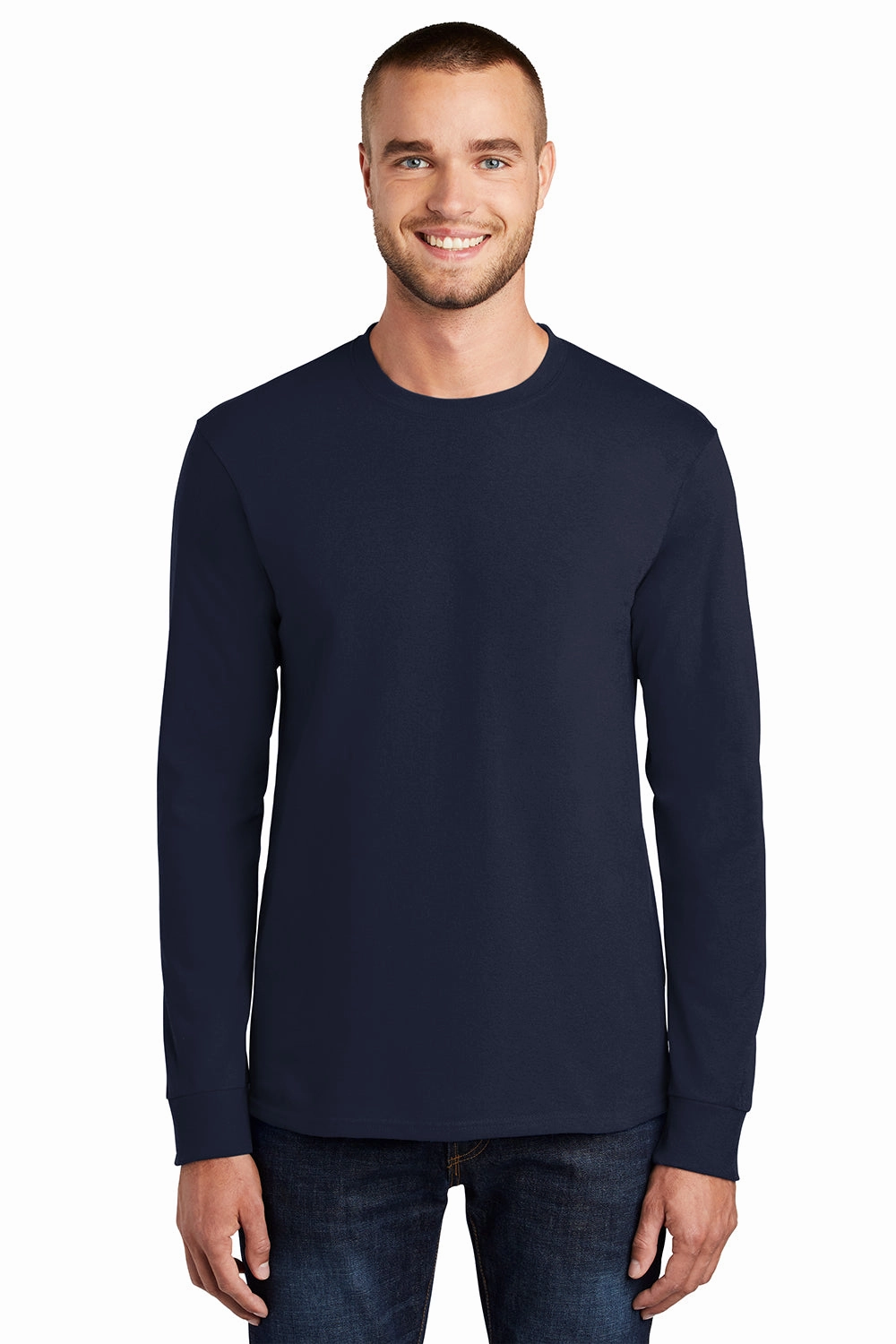 Port & Company Mens Essential Long Sleeve Crewneck T-Shirt - Deep Navy Blue