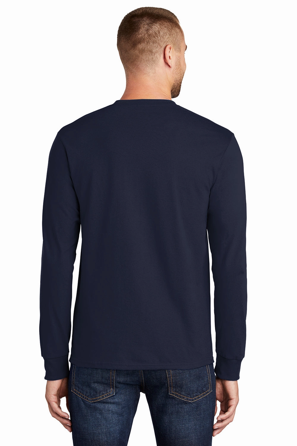Port & Company Mens Essential Long Sleeve Crewneck T-Shirt - Deep Navy Blue