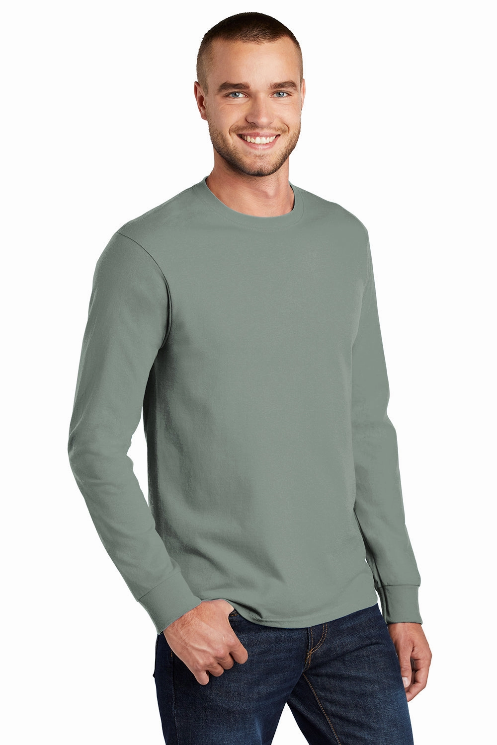Port & Company Mens Essential Long Sleeve Crewneck T-Shirt - Stonewashed Green