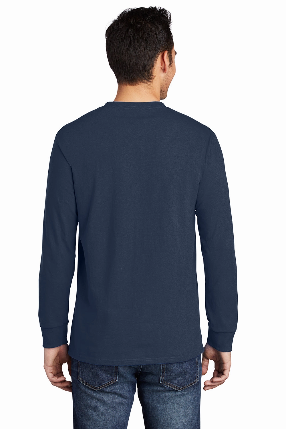 Port & Company Mens Essential Long Sleeve Crewneck T-Shirt w/ Pocket - Navy Blue