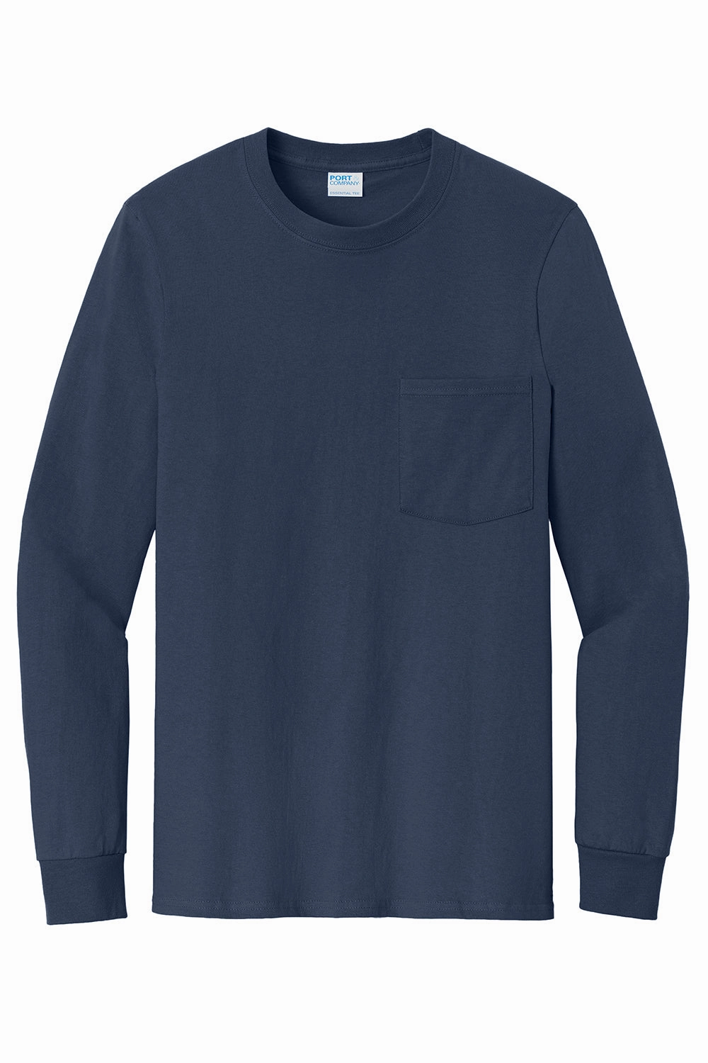 Port & Company Mens Essential Long Sleeve Crewneck T-Shirt w/ Pocket - Navy Blue