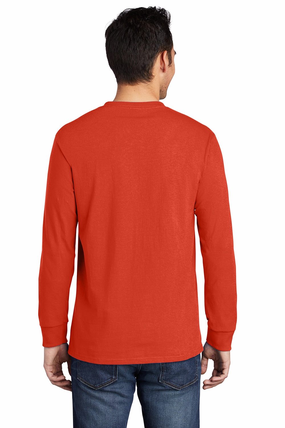 Port & Company Mens Essential Long Sleeve Crewneck T-Shirt w/ Pocket - Orange