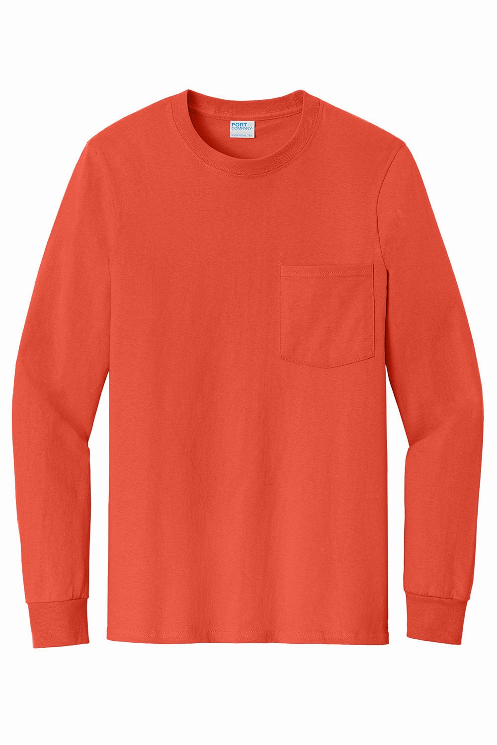 Port & Company Mens Essential Long Sleeve Crewneck T-Shirt w/ Pocket - Orange