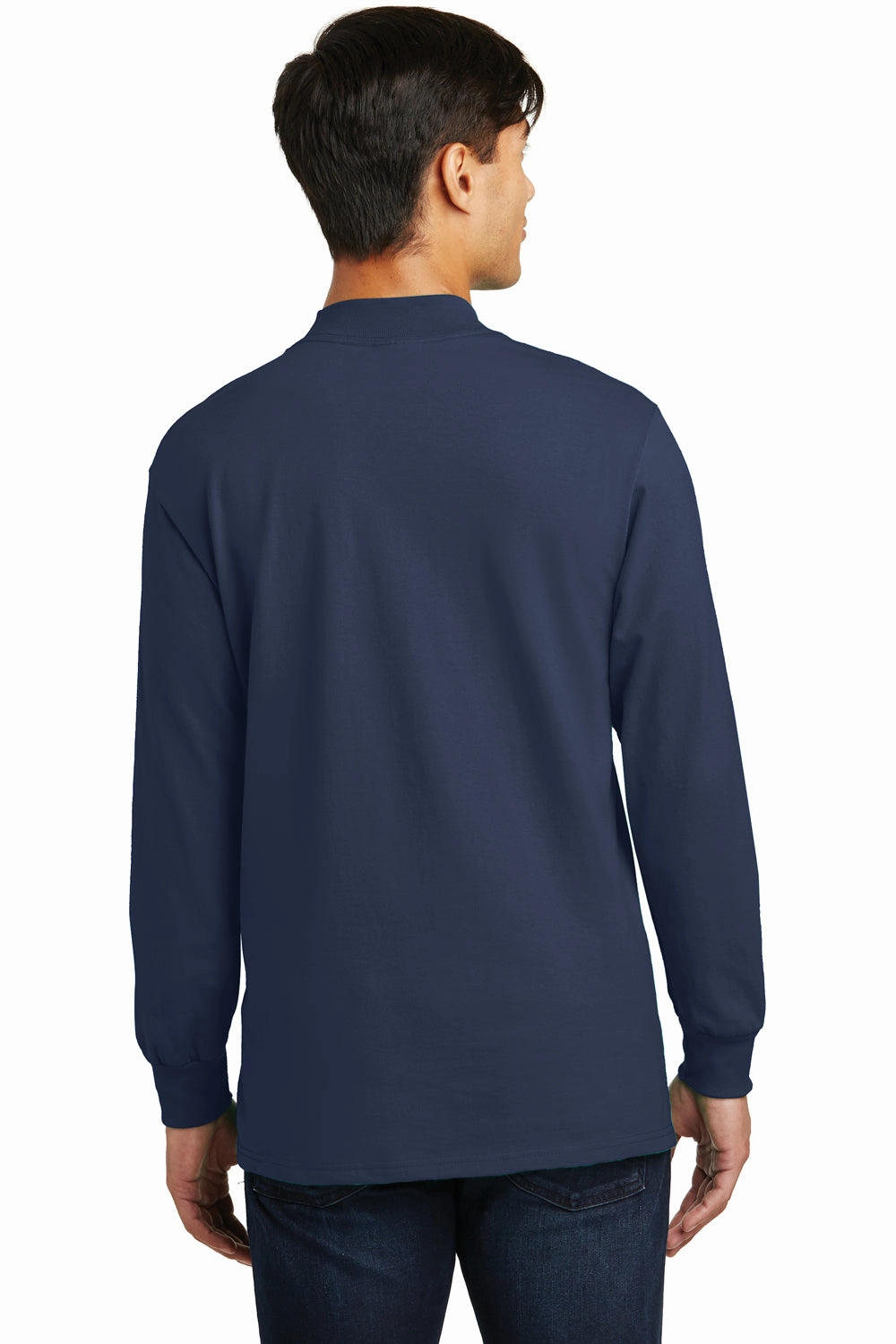 Port & Company Mens Essential Long Sleeve Mock Neck T-Shirt - Navy Blue