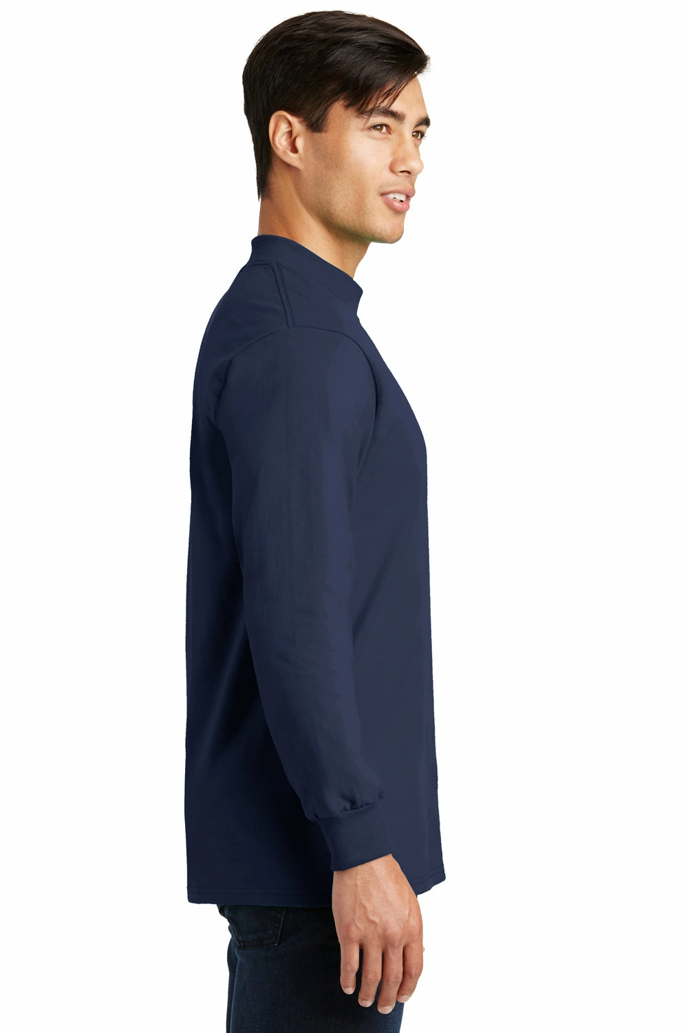 Port & Company Mens Essential Long Sleeve Mock Neck T-Shirt - Navy Blue