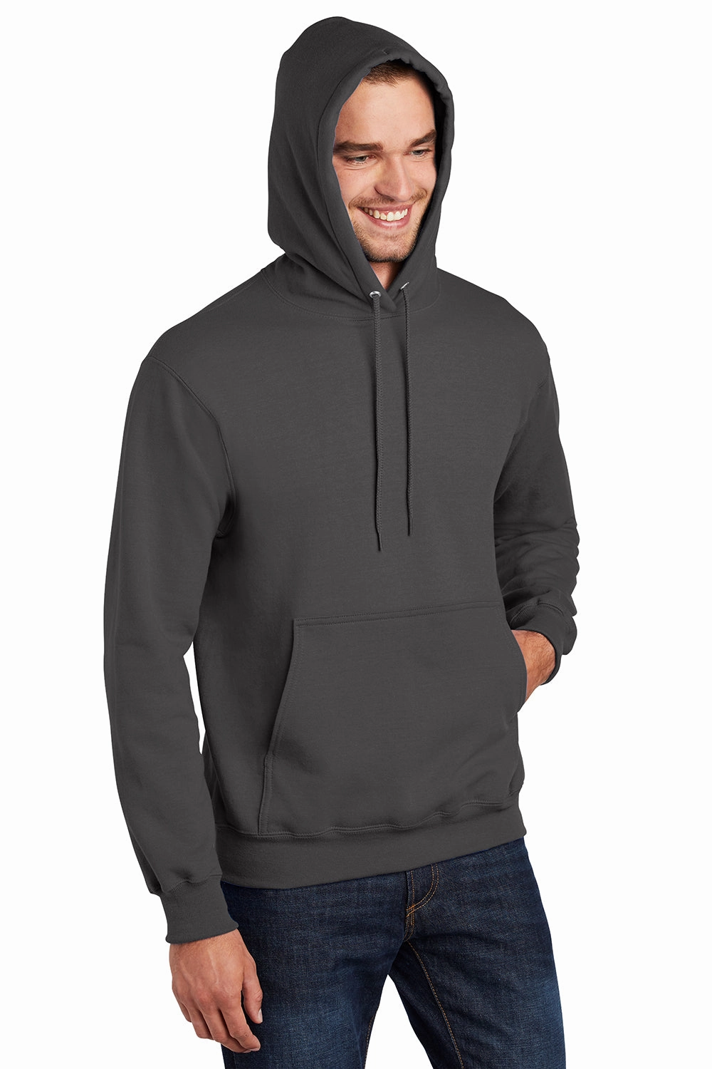 Port & Company Mens Essential Pill Resistant Fleece Hooded Sweatshirt Hoodie w/ Pouch Pocket - Charcoal Grey