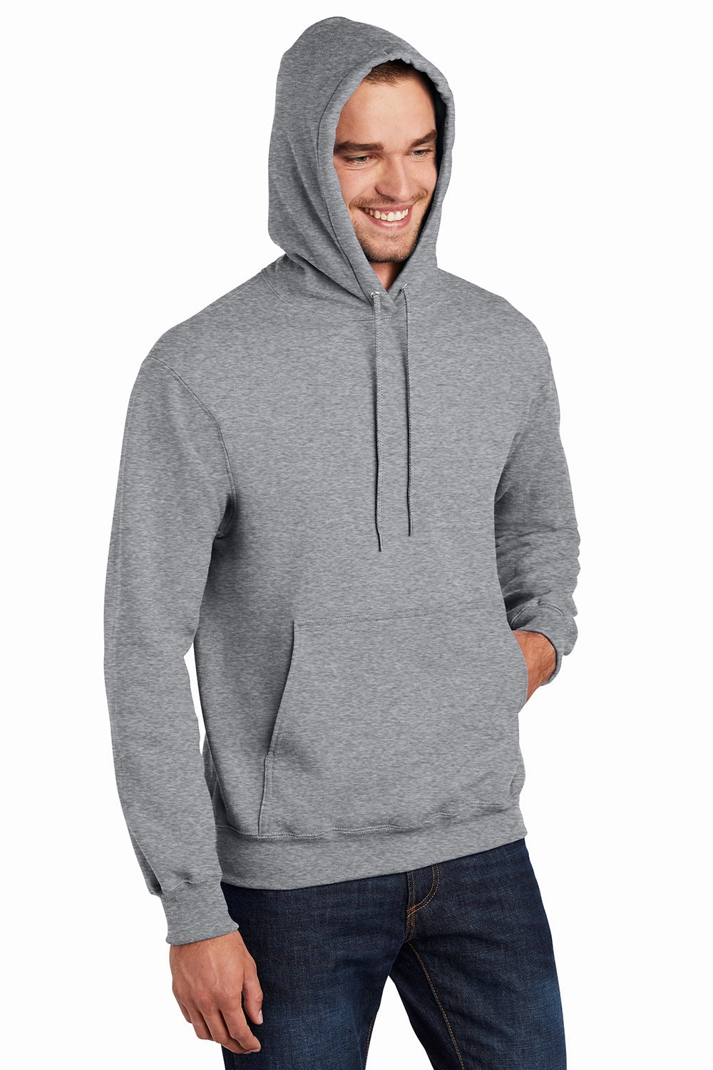 Port & Company Mens Essential Pill Resistant Fleece Hooded Sweatshirt Hoodie w/ Pouch Pocket - Heather Grey