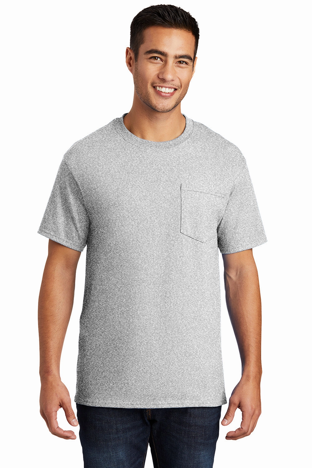 Port & Company Mens Essential Short Sleeve Crewneck T-Shirt w/ Pocket - Ash Grey