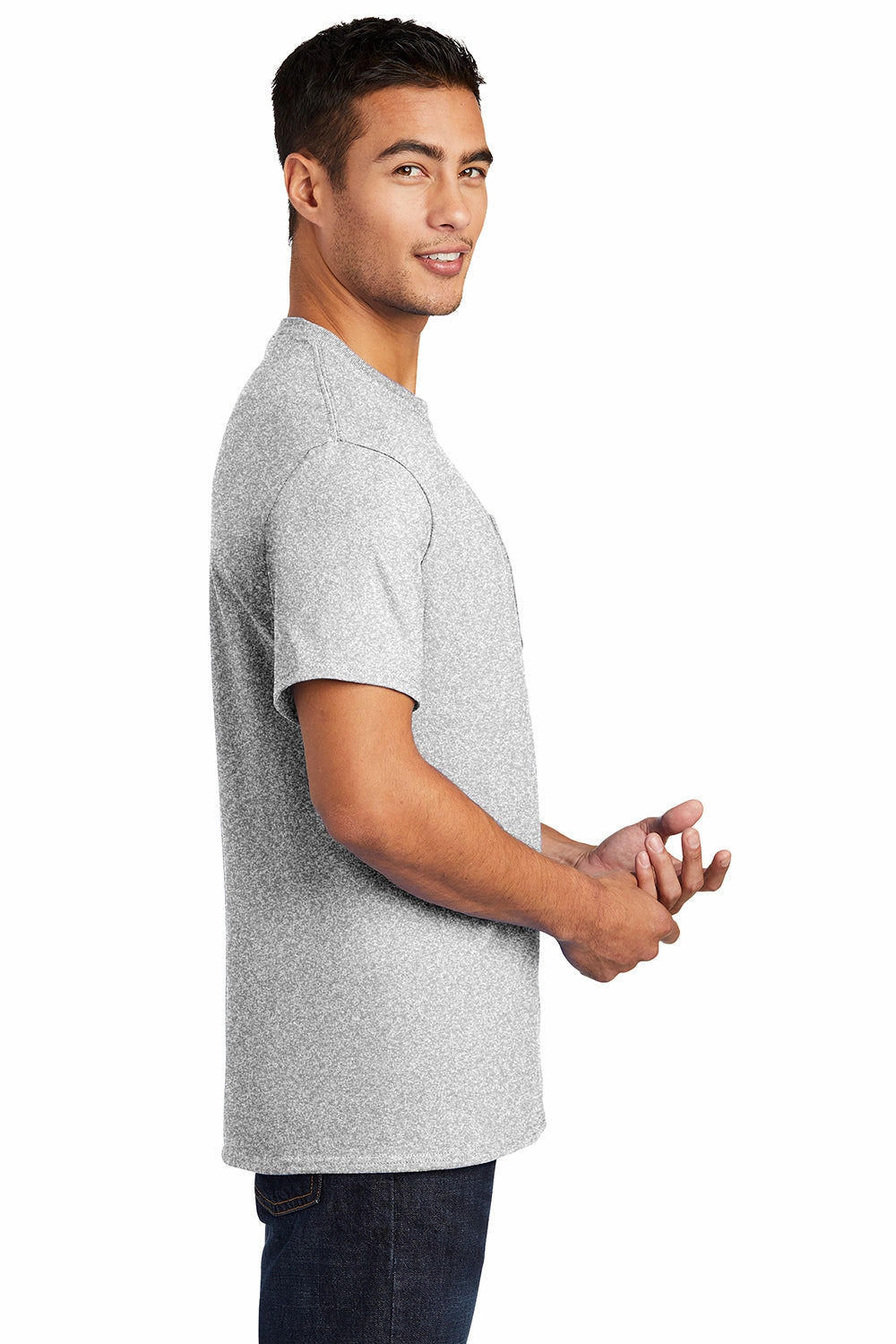 Port & Company Mens Essential Short Sleeve Crewneck T-Shirt w/ Pocket - Ash Grey
