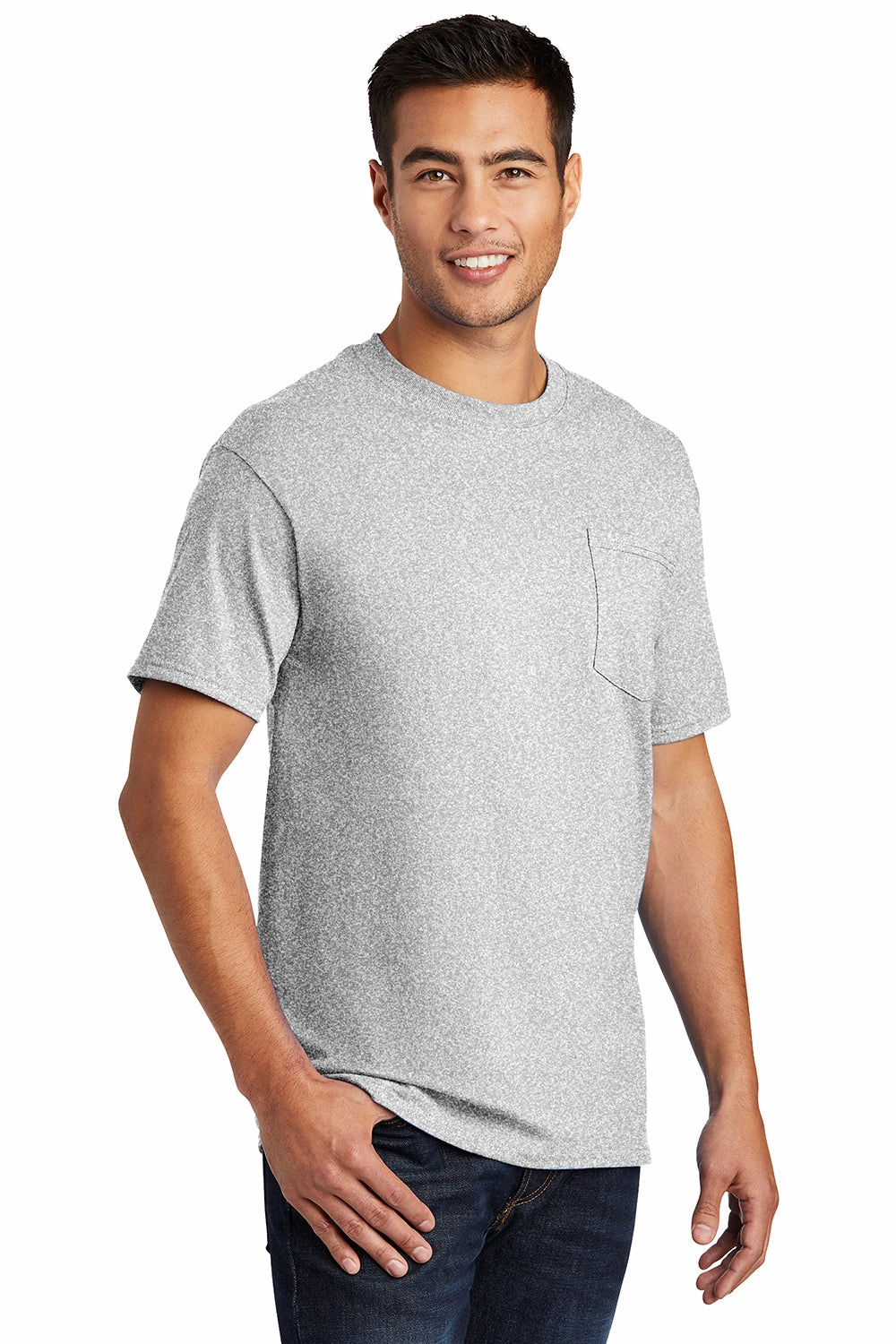 Port & Company Mens Essential Short Sleeve Crewneck T-Shirt w/ Pocket - Ash Grey
