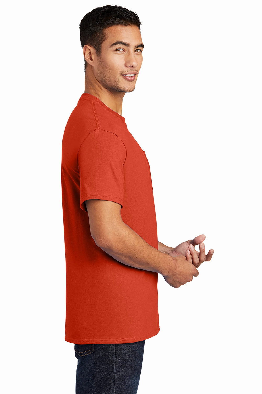 Port & Company Mens Essential Short Sleeve Crewneck T-Shirt w/ Pocket - Orange